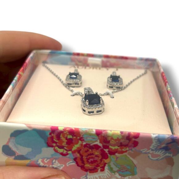 NEW Audrey J Blue Cubic Zirconia Earrings & Necklace Set Pave Crystal Gift Box - Picture 5 of 9